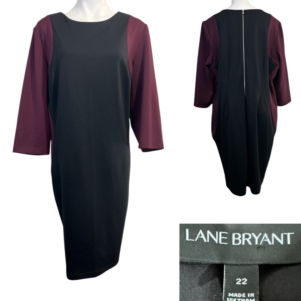 Lane Bryant dress plus 22 maroon black‎ colorblock 3/4 sleeve ponte knit stretch